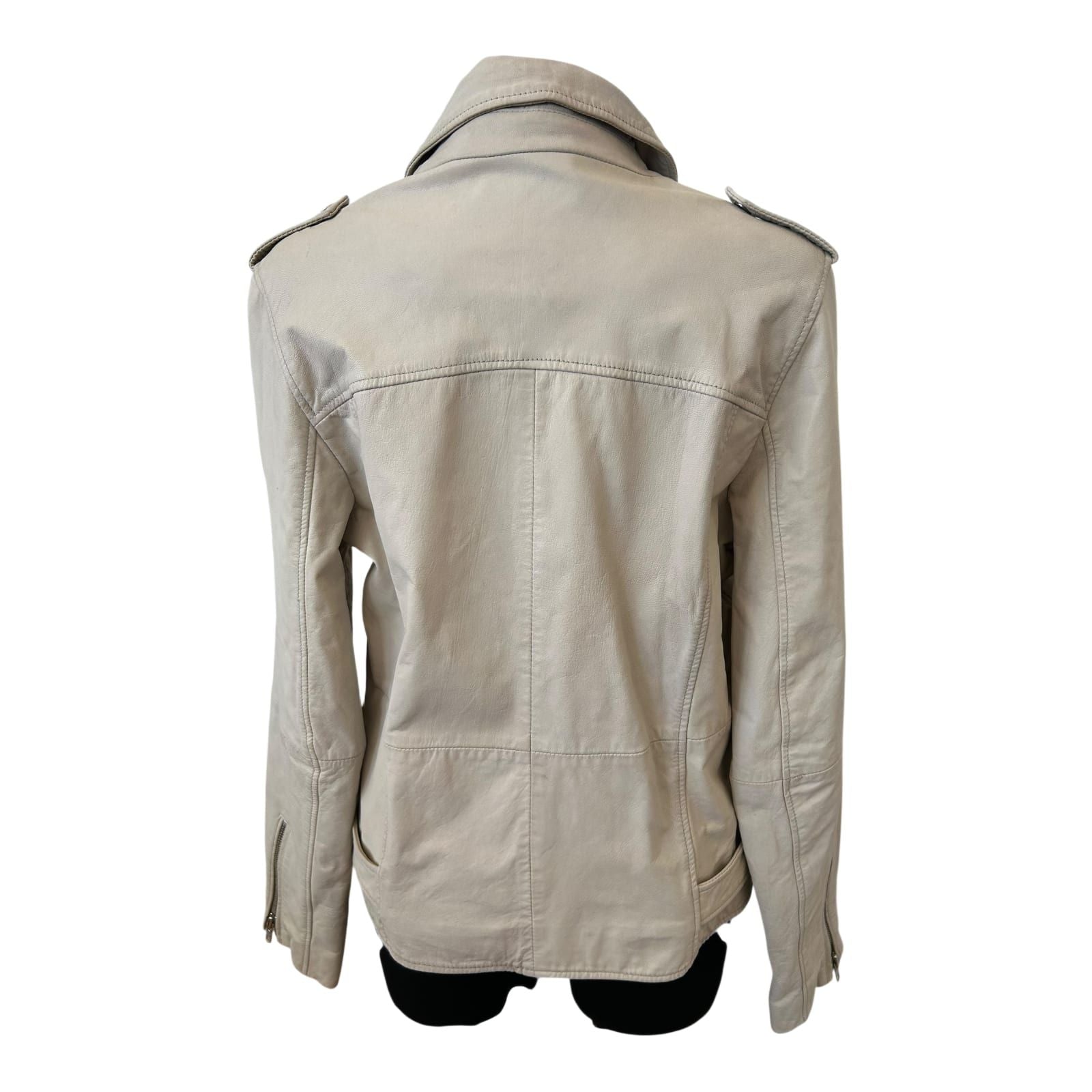 Brandalism Lederjacke Beige Gr 44 Ziegennappa Neu Gürtel Schulterriegel Bikerjacke