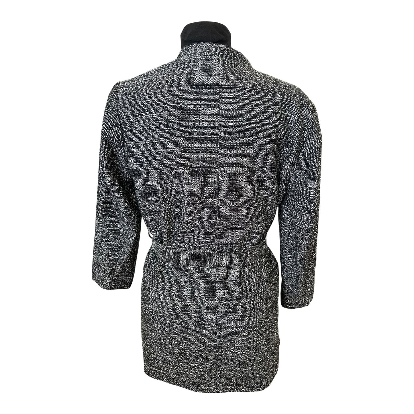 H&M Blazer Damen Gr 42 Schwarz Weiss meliert Gürtel 3/4-Arm Elegant Chic