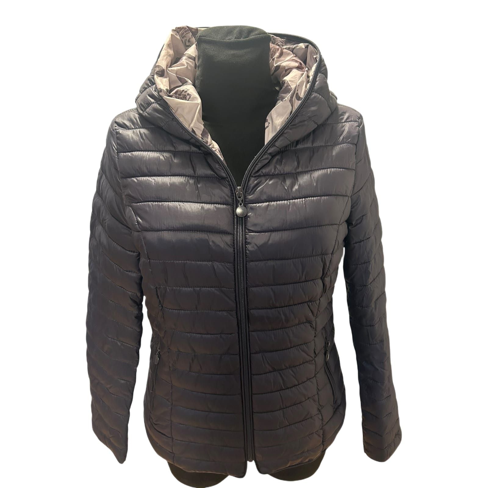 Vittoria Fashion Steppjacke Damen Gr 44 Anthrazit Kapuze Print Futter