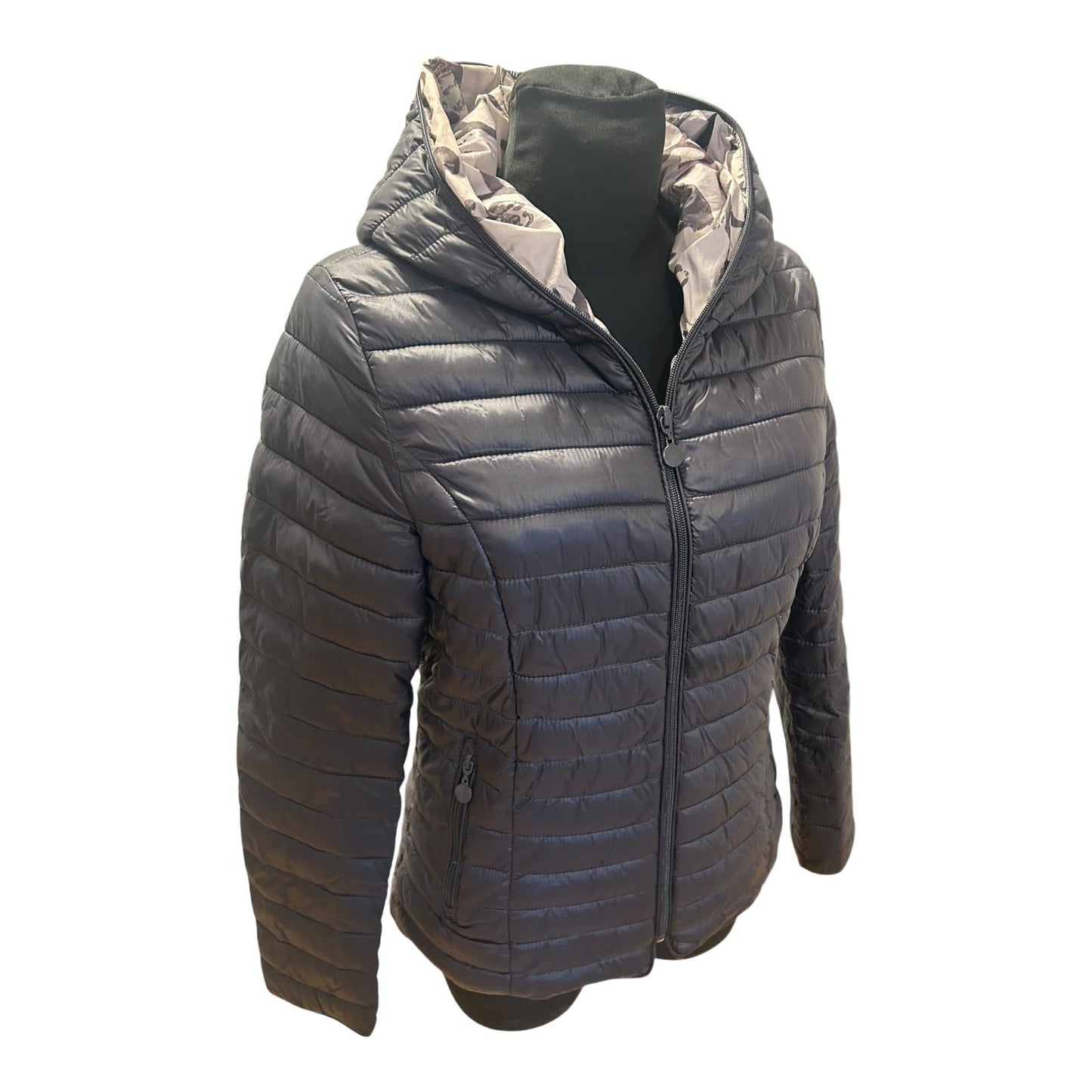 Vittoria Fashion Steppjacke Damen Gr 44 Anthrazit Kapuze Print Futter