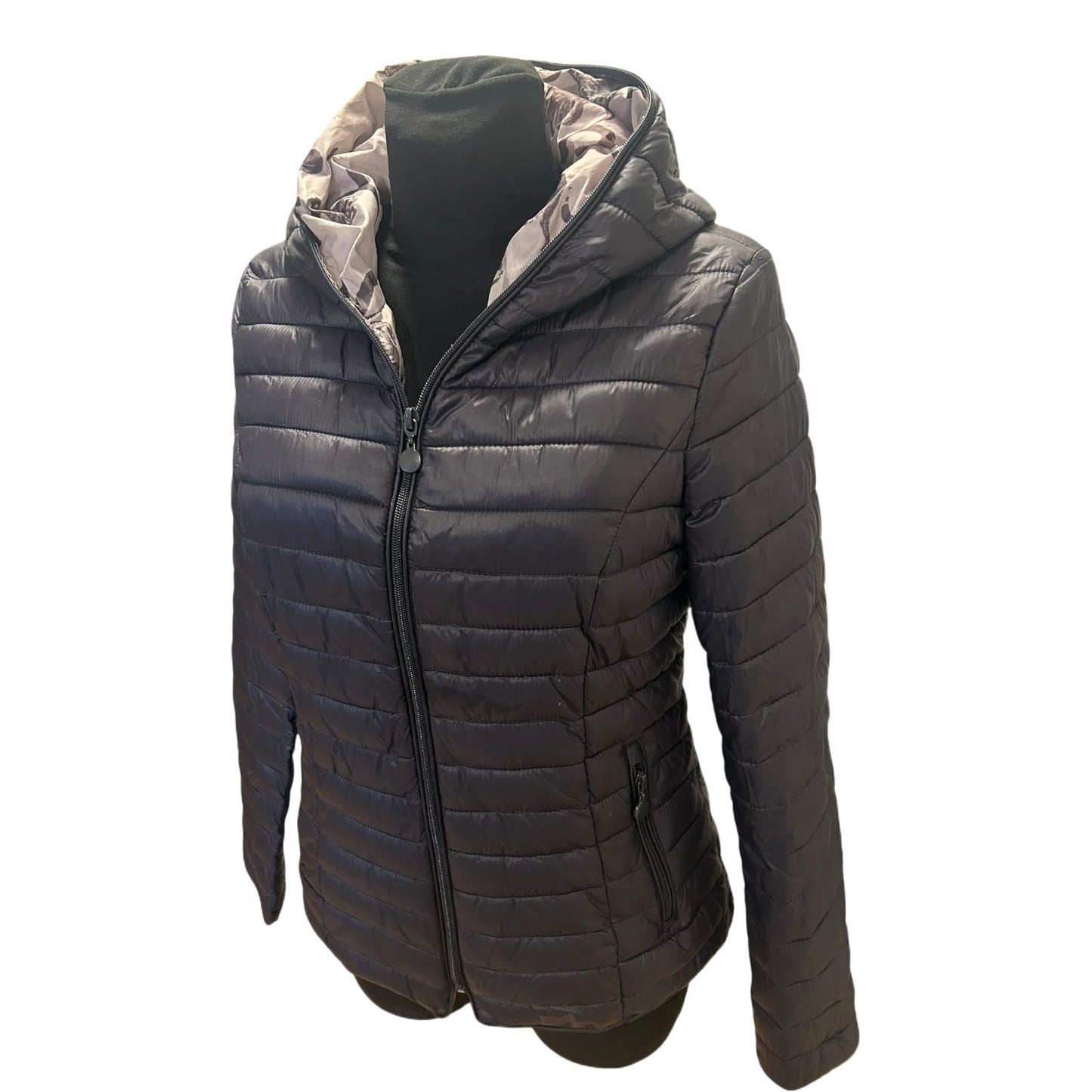 Vittoria Fashion Steppjacke Damen Gr 44 Anthrazit Kapuze Print Futter