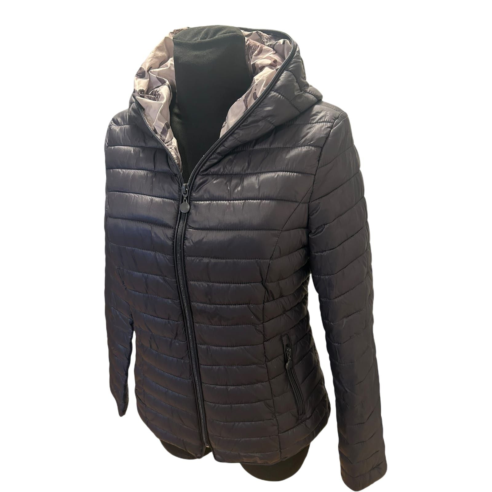 Vittoria Fashion Steppjacke Damen Gr 44 Anthrazit Kapuze Print Futter