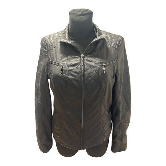 Bonita Jacke Damen Gr 36 Schwarz Kunstleder Biker Look Steppung Reißverschluss