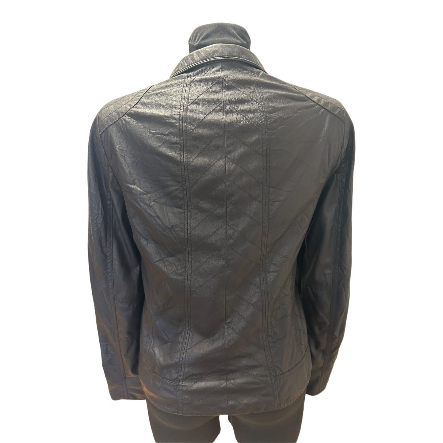 Bonita Jacke Damen Gr 36 Schwarz Kunstleder Biker Look Steppung Reißverschluss