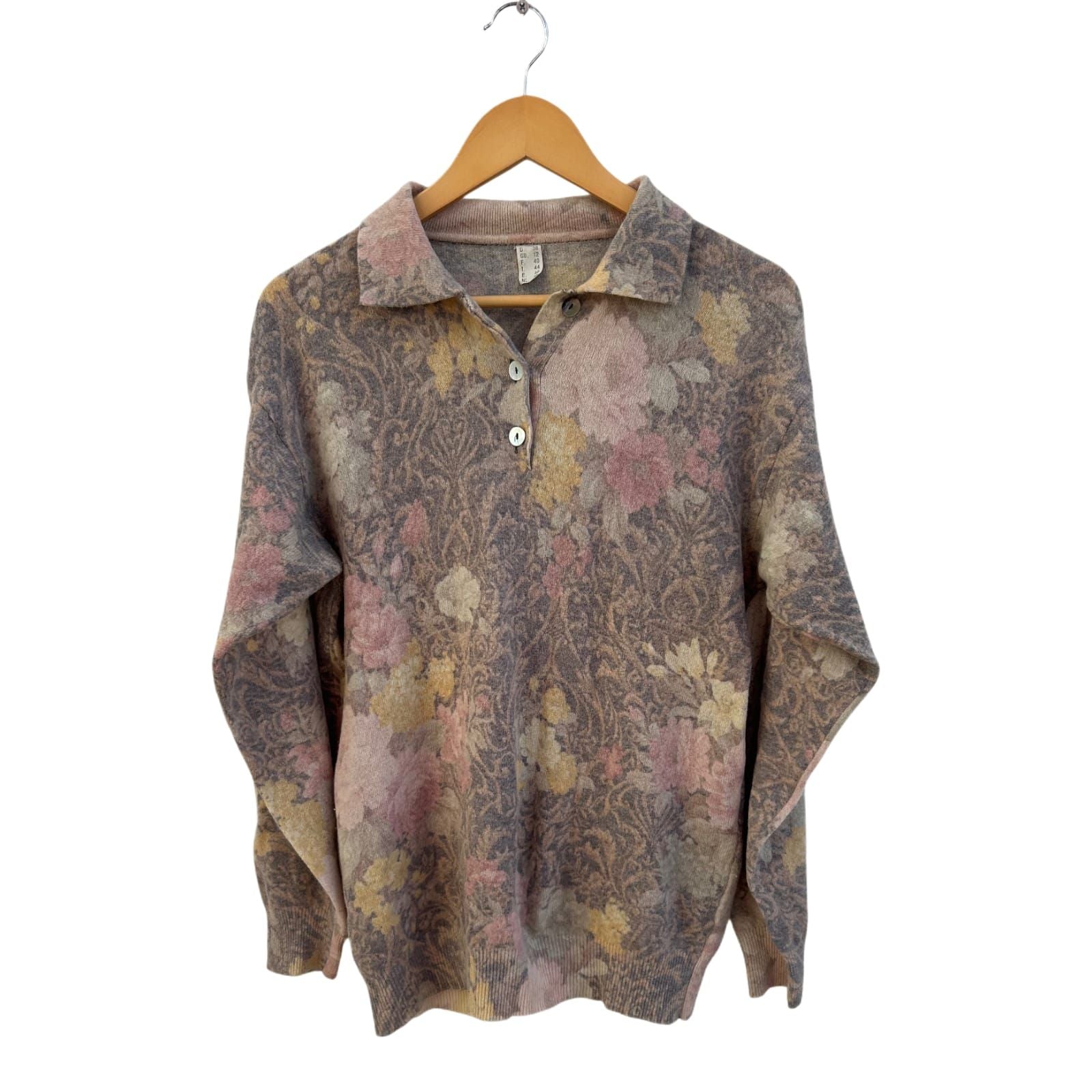 Pullover Damen Gr 38 Made in Italy Schurwolle Blumenmuster Langarm Elegant Vintage
