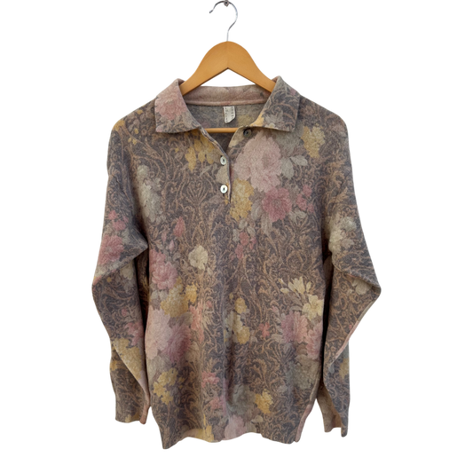 Pullover Damen Gr 38 Made in Italy Schurwolle Blumenmuster Langarm Elegant Vintage