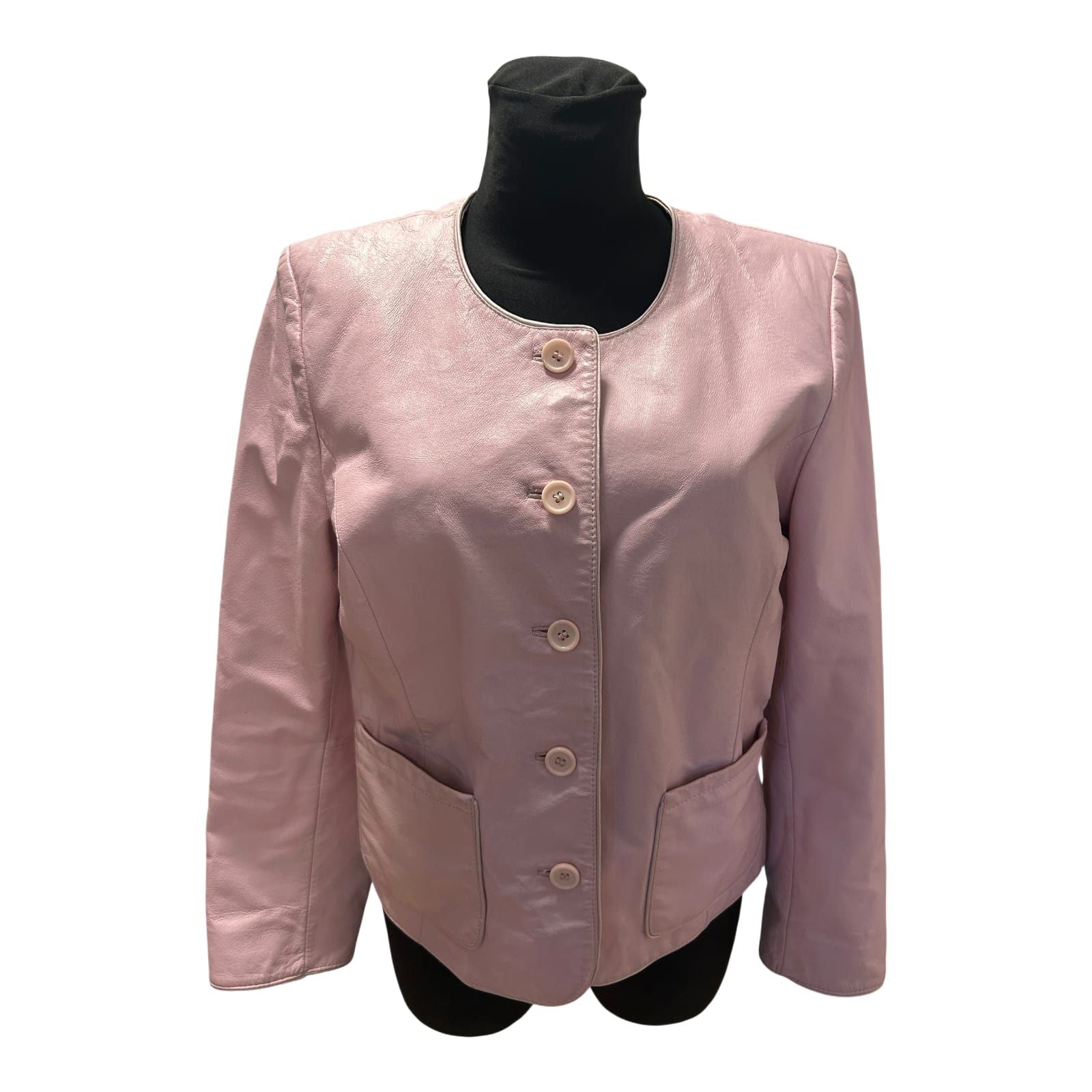 Lederjacke Damen Gr 40 Rosa Echtleder Kurzjacke Knöpfe Rundhals Elegant