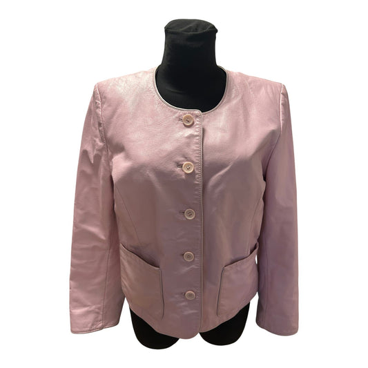 Lederjacke Damen Gr 40 Rosa Echtleder Kurzjacke Knöpfe Rundhals Elegant