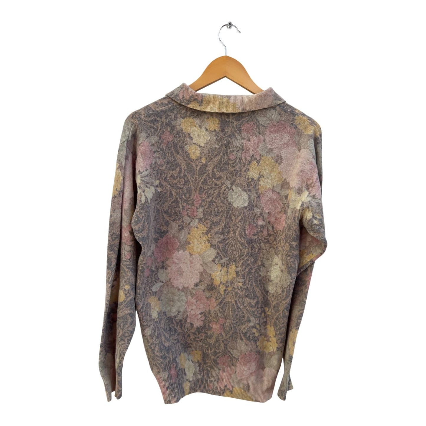 Pullover Damen Gr 38 Made in Italy Schurwolle Blumenmuster Langarm Elegant Vintage