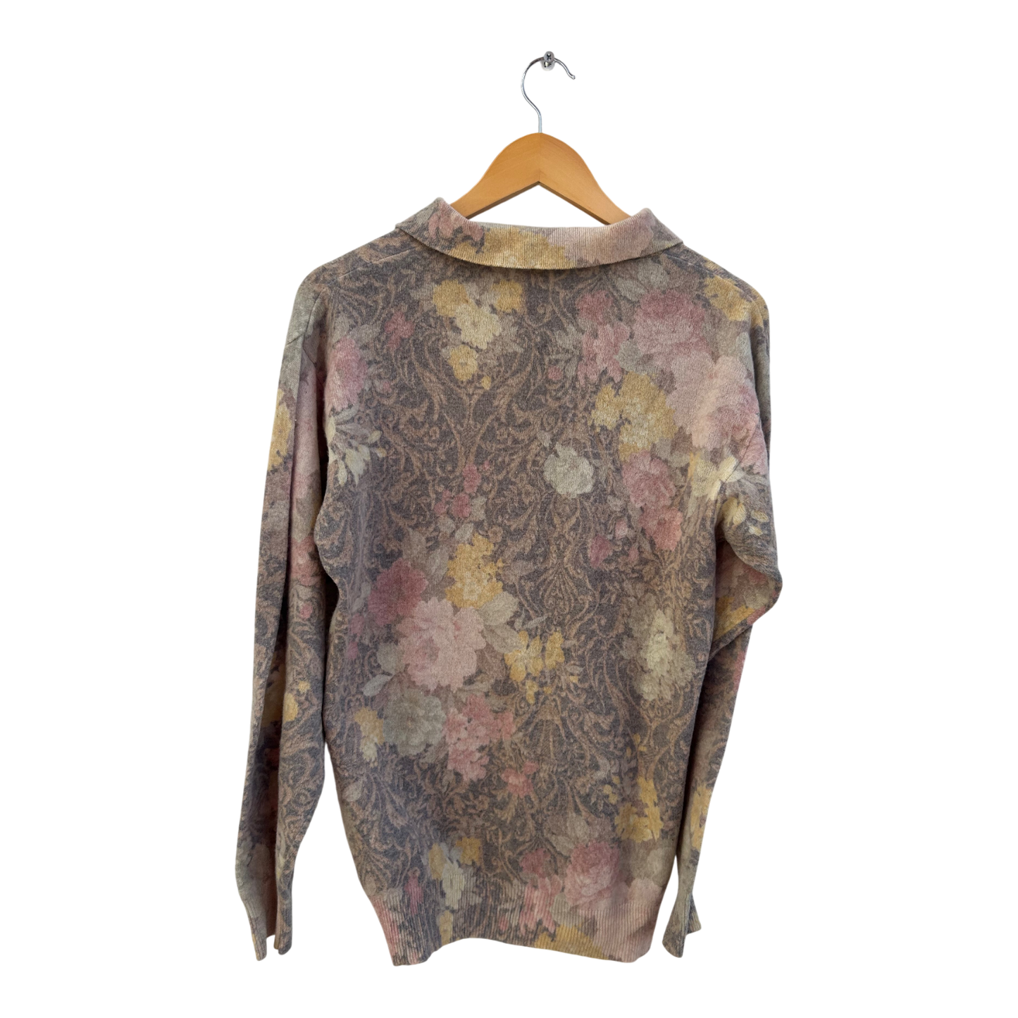 Pullover Damen Gr 38 Made in Italy Schurwolle Blumenmuster Langarm Elegant Vintage