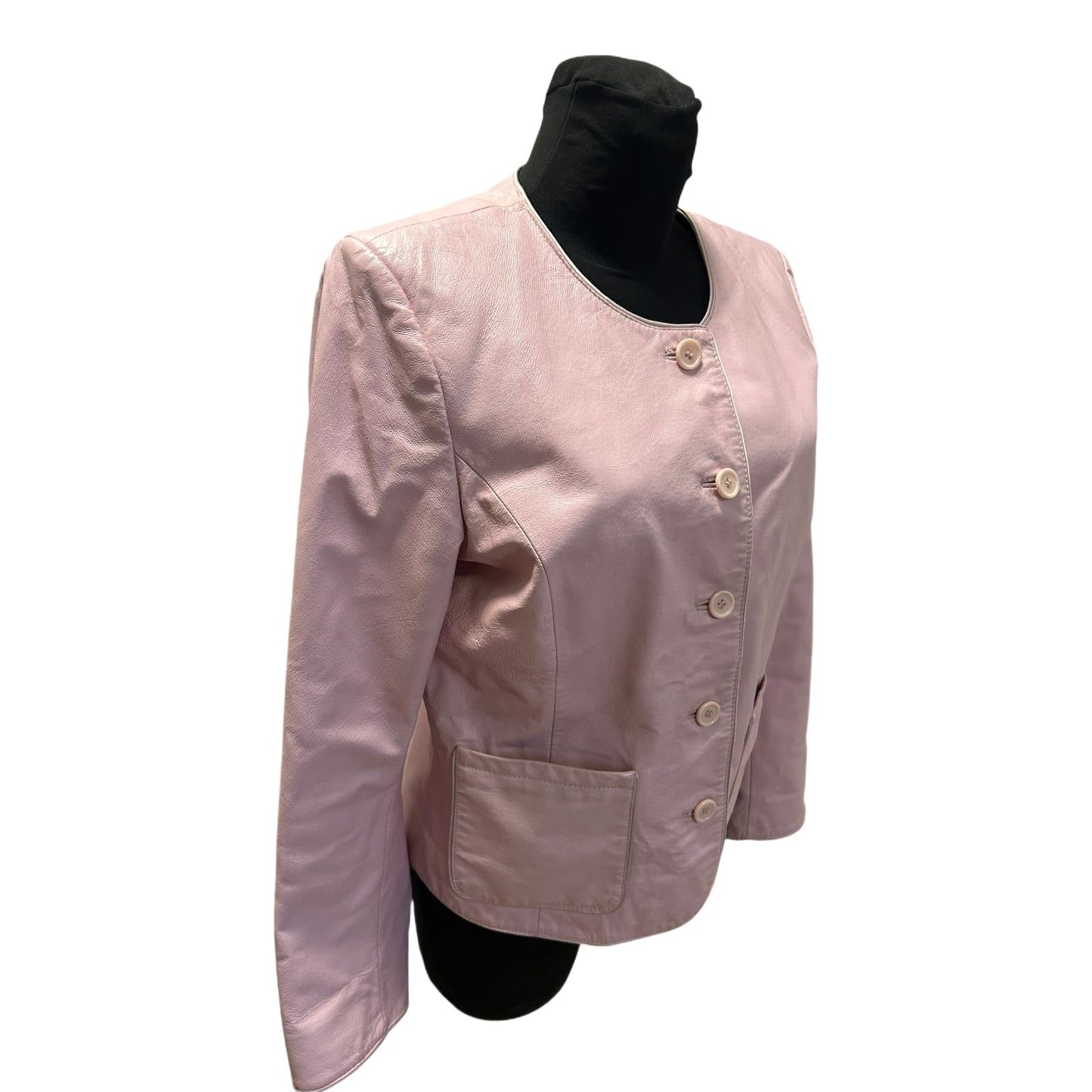 Lederjacke Damen Gr 40 Rosa Echtleder Kurzjacke Knöpfe Rundhals Elegant