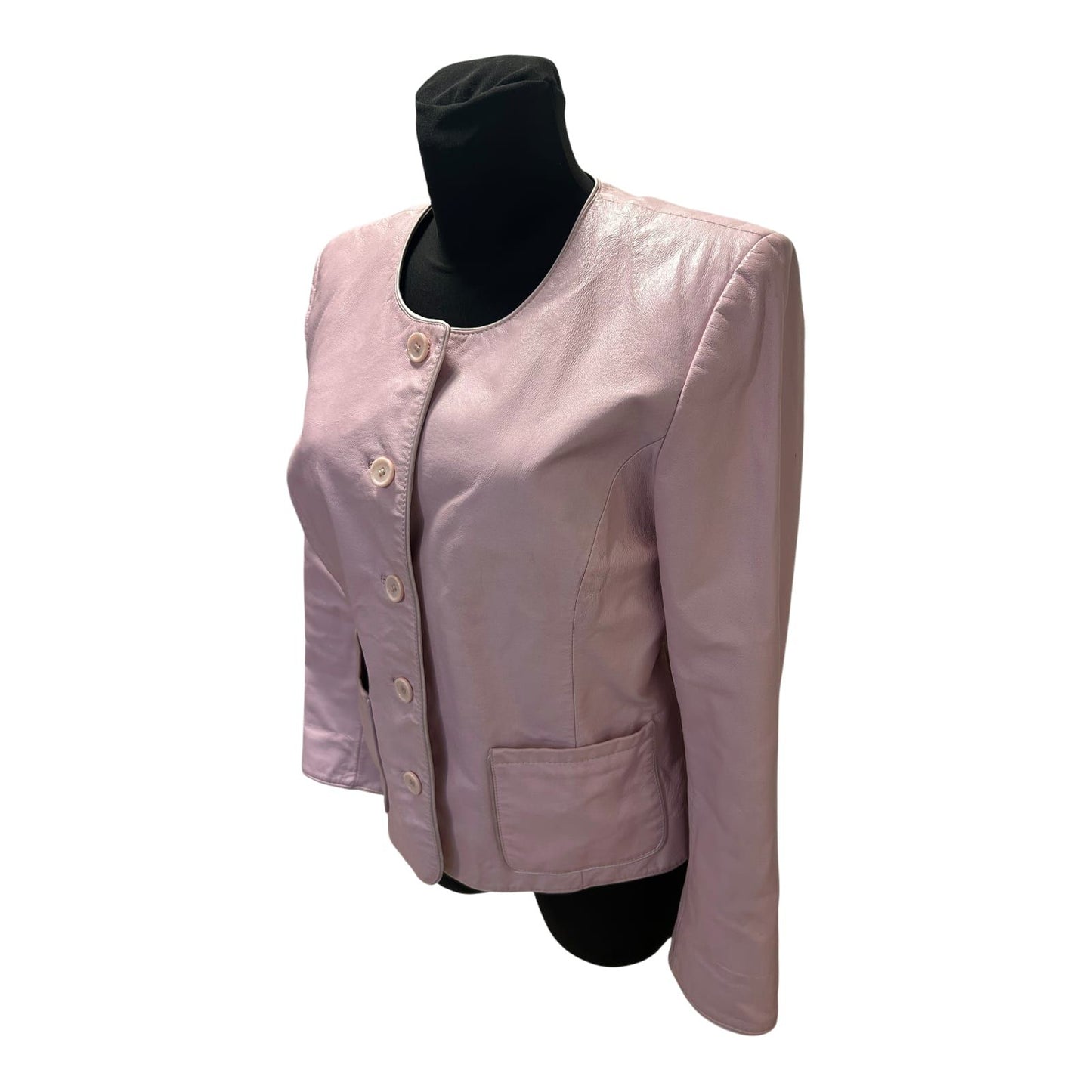 Lederjacke Damen Gr 40 Rosa Echtleder Kurzjacke Knöpfe Rundhals Elegant