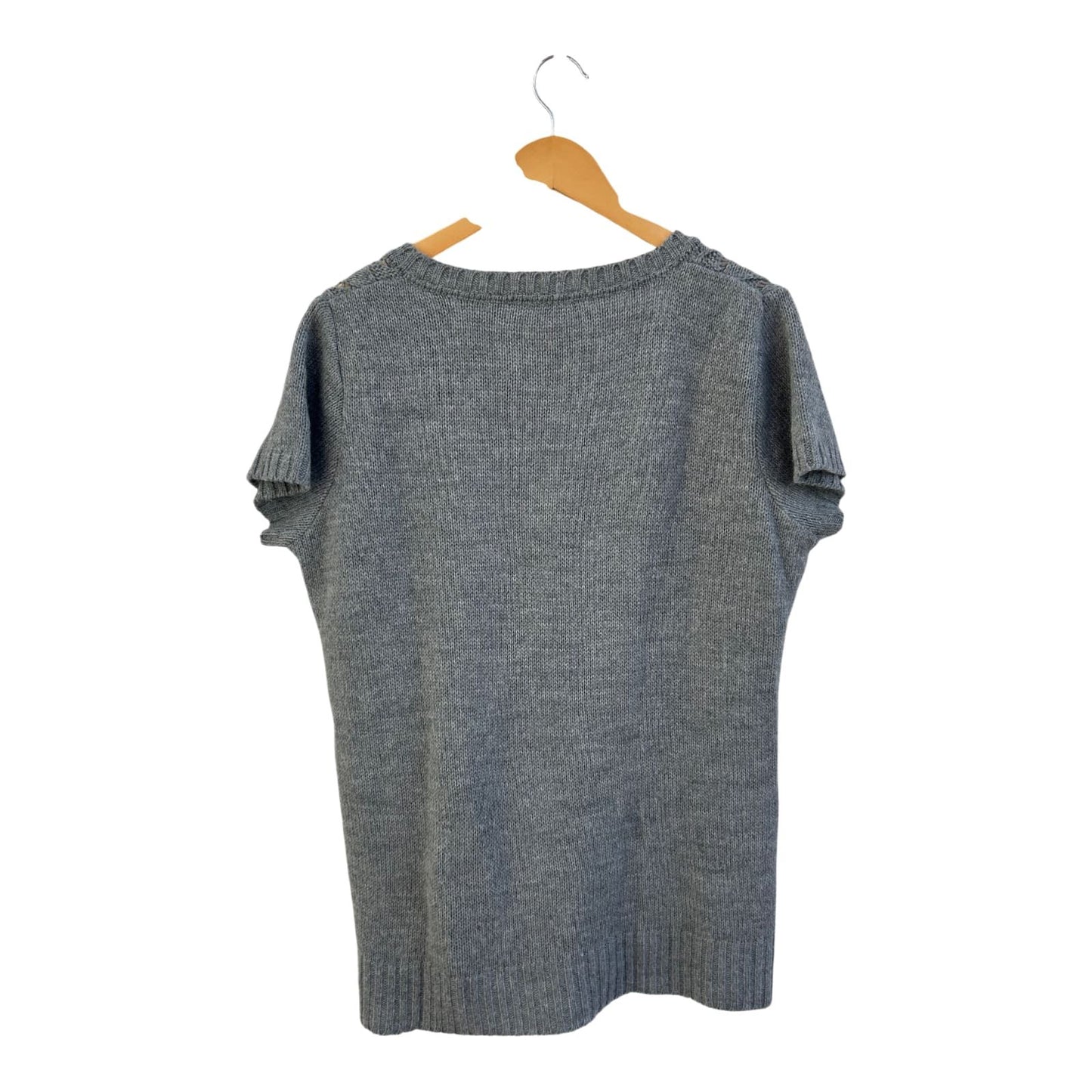 Yessica Strickshirt Damen Gr XL Grau Lochmuster Kurzarm V Ausschnitt Sommer Elegant