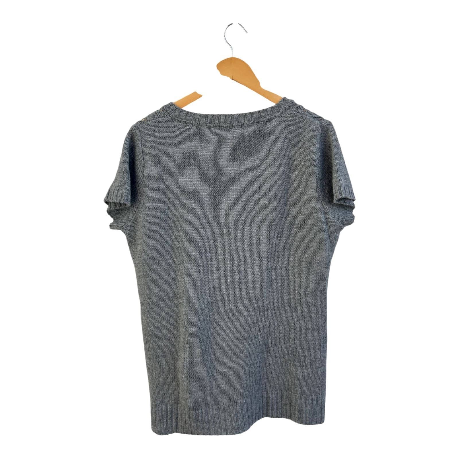 Yessica Strickshirt Damen Gr XL Grau Lochmuster Kurzarm V Ausschnitt Sommer Elegant