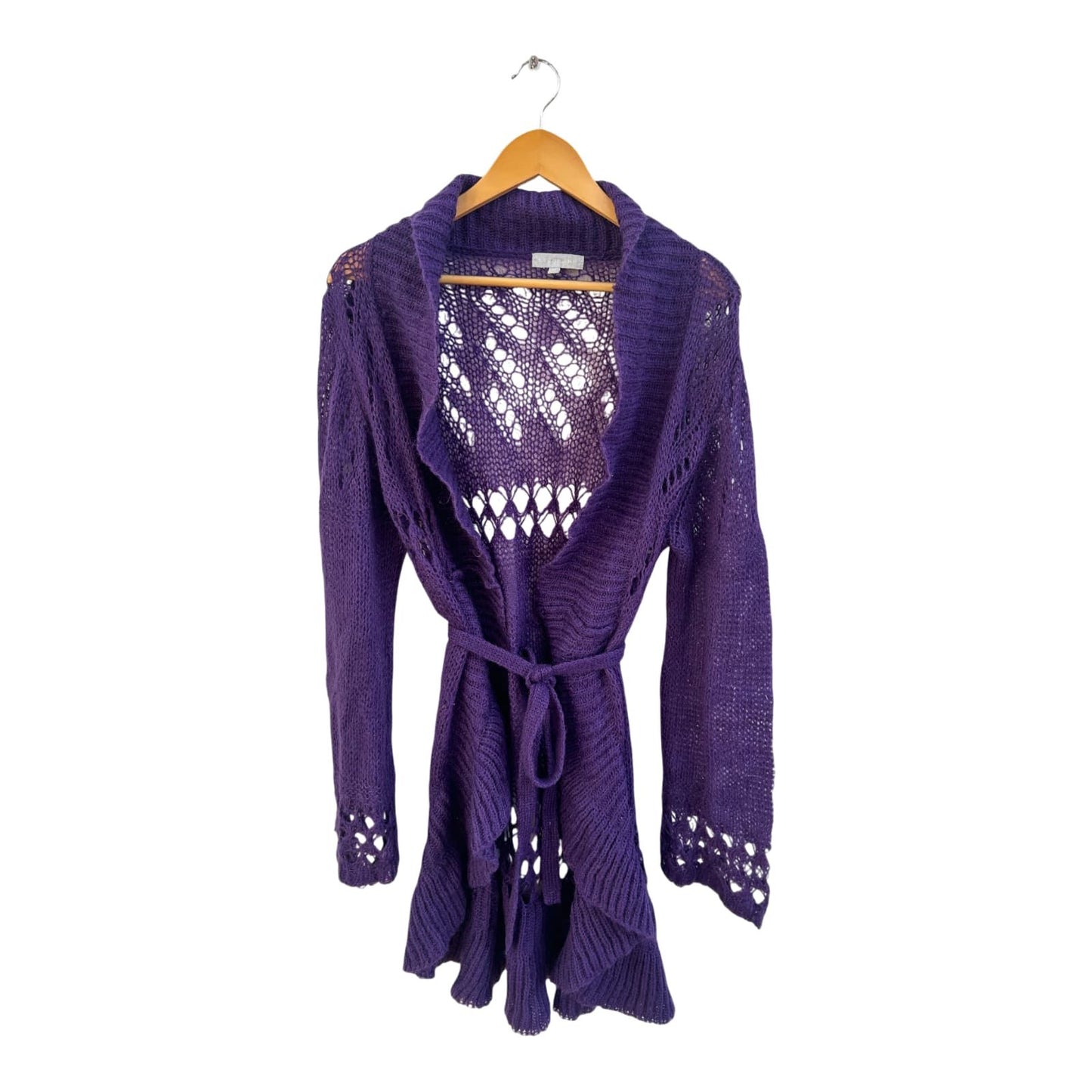 Lysgaard Strickjacke Damen Gr M Lila Mohairmix Lochstrick Bindegürtel Romantisch