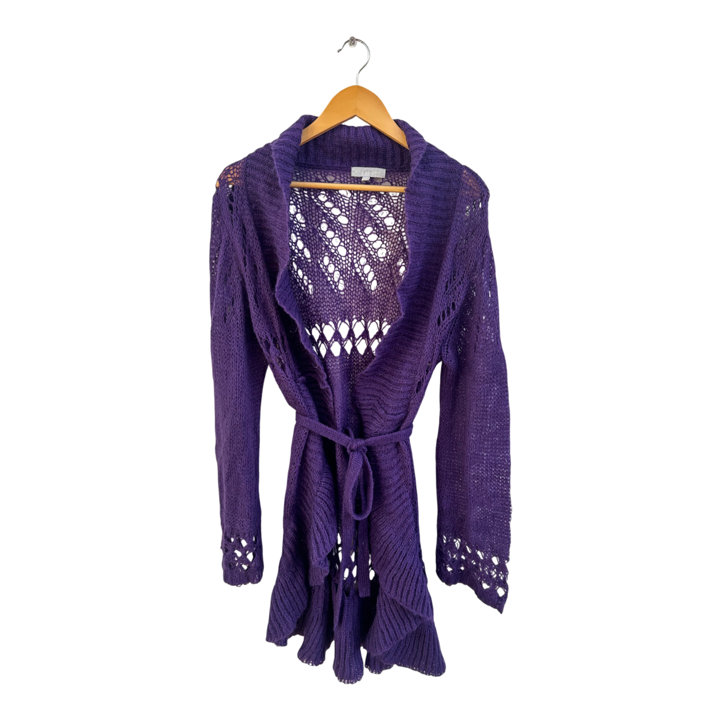 Lysgaard Strickjacke Damen Gr M Lila Mohairmix Lochstrick Bindegürtel Romantisch