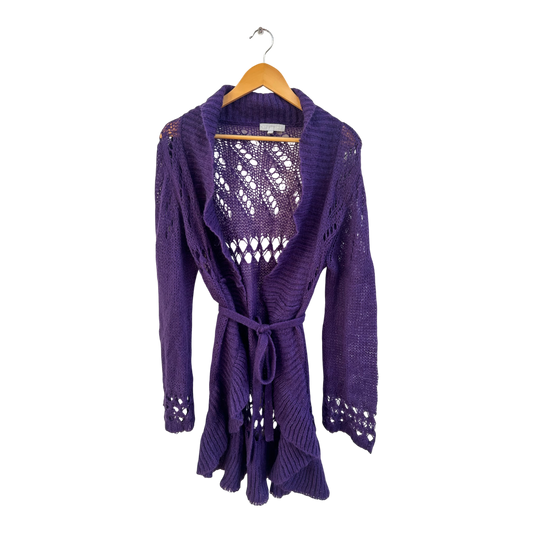 Lysgaard Strickjacke Damen Gr M Lila Mohairmix Lochstrick Bindegürtel Romantisch