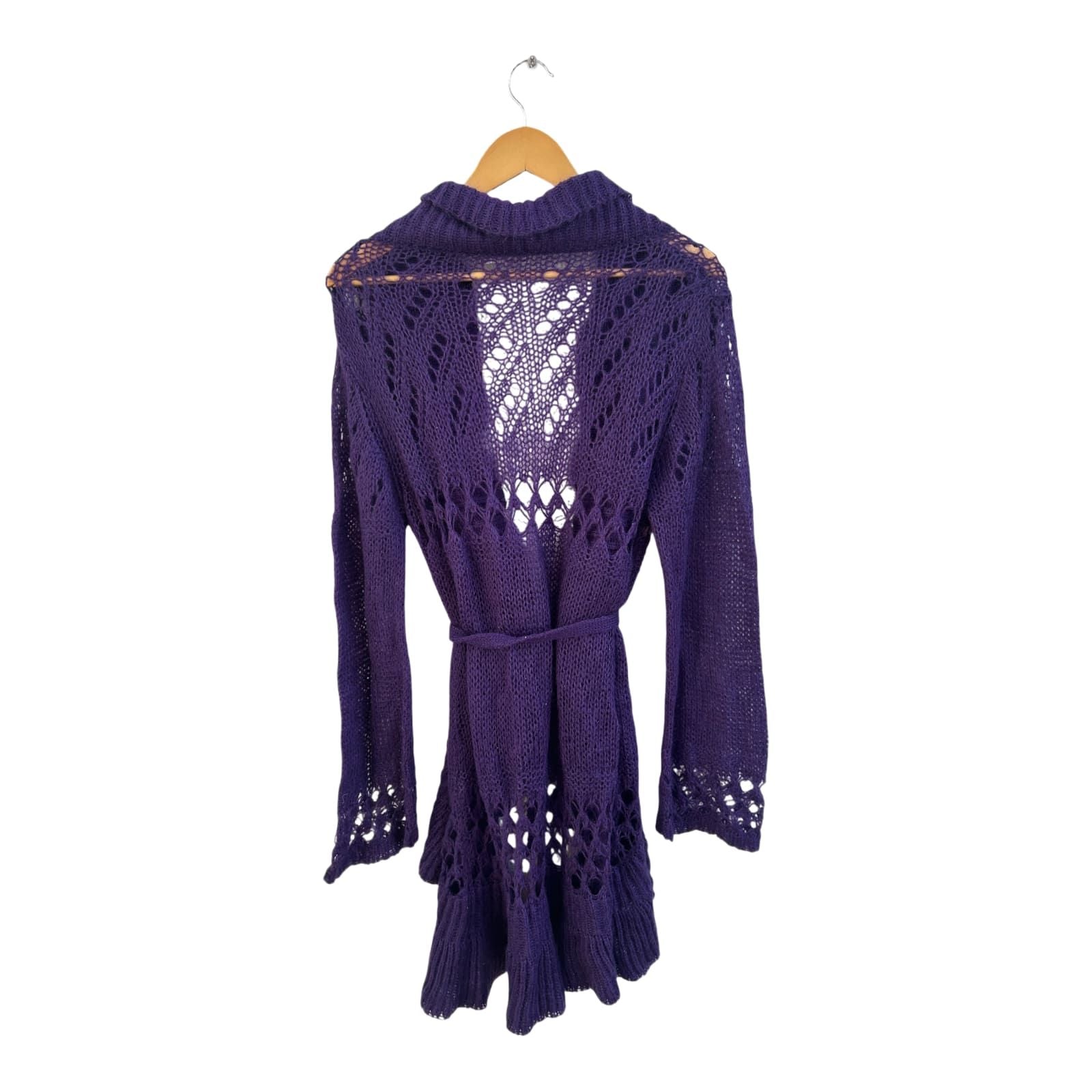 Lysgaard Strickjacke Damen Gr M Lila Mohairmix Lochstrick Bindegürtel Romantisch
