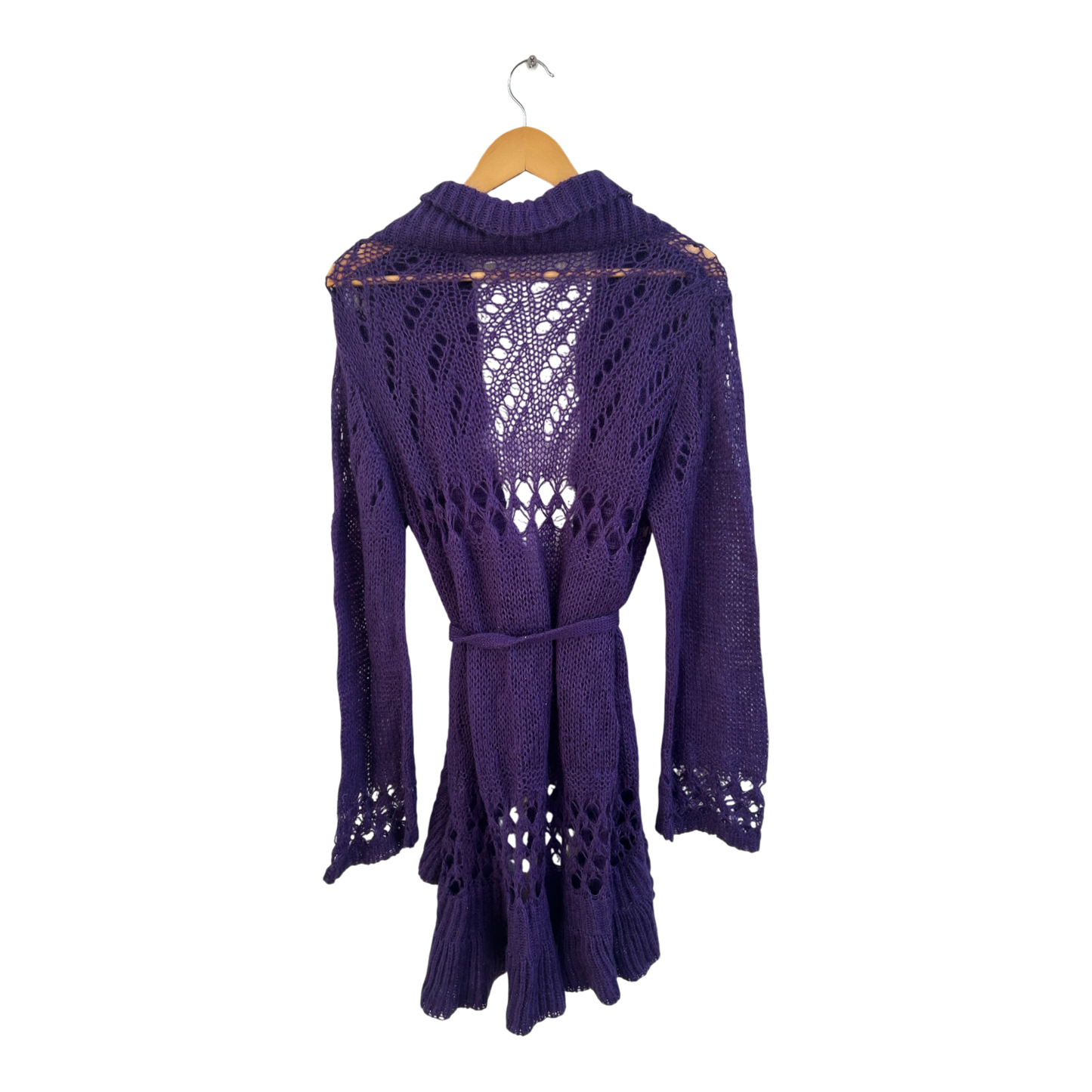 Lysgaard Strickjacke Damen Gr M Lila Mohairmix Lochstrick Bindegürtel Romantisch