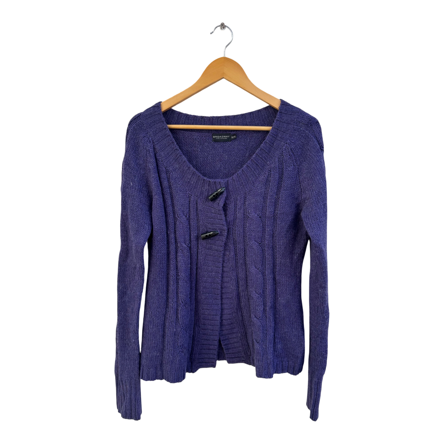 Broadway Strickjacke Damen Gr XL Lila Wollmix Struktur Strick Knebelknöpfe Elegant