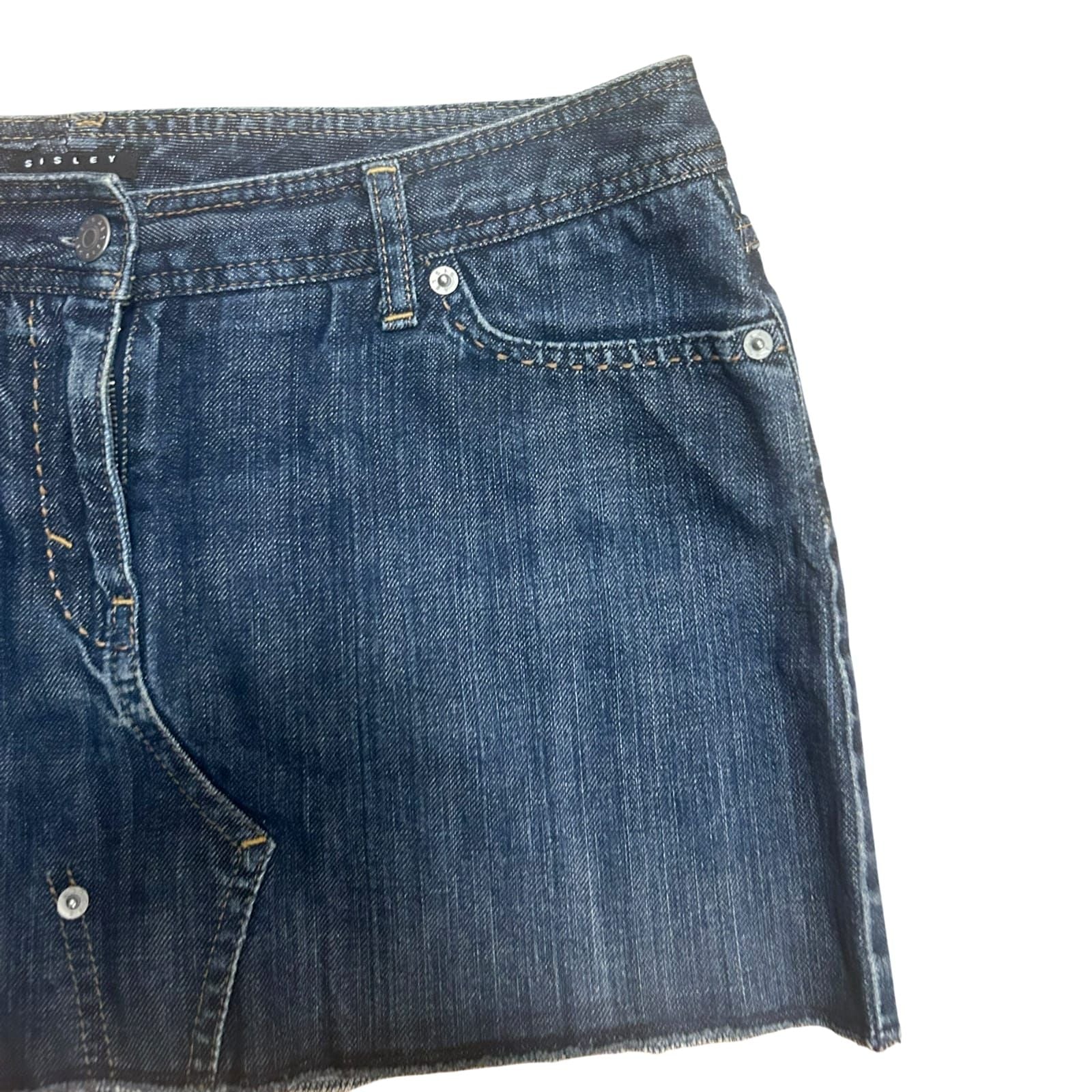 Sisley Jeansrock Damen Minirock Gr 38 Blau Denim Nieten Kurz Modern