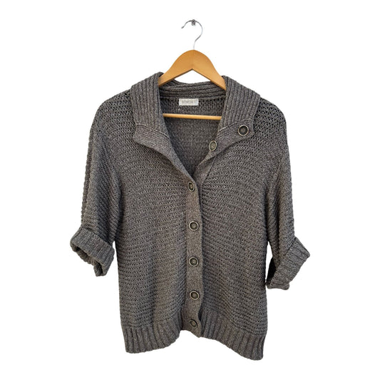 Bonita Strickjacke Damen Gr L Braun Kurzarm Baumwollmix Struktur Strick Elegant