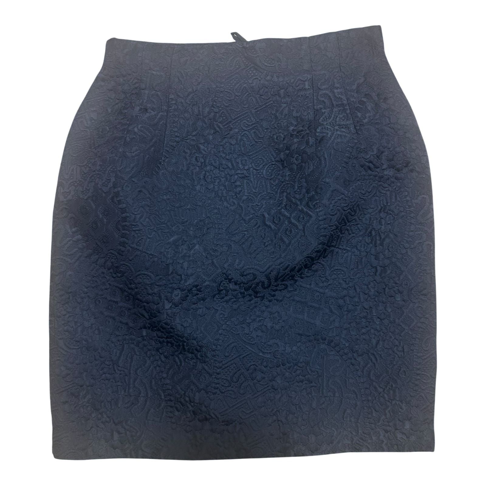 ZAPA Rock Damen Gr 36 Schwarz Seide Schurwolle Strukturmuster Elegant Vintage