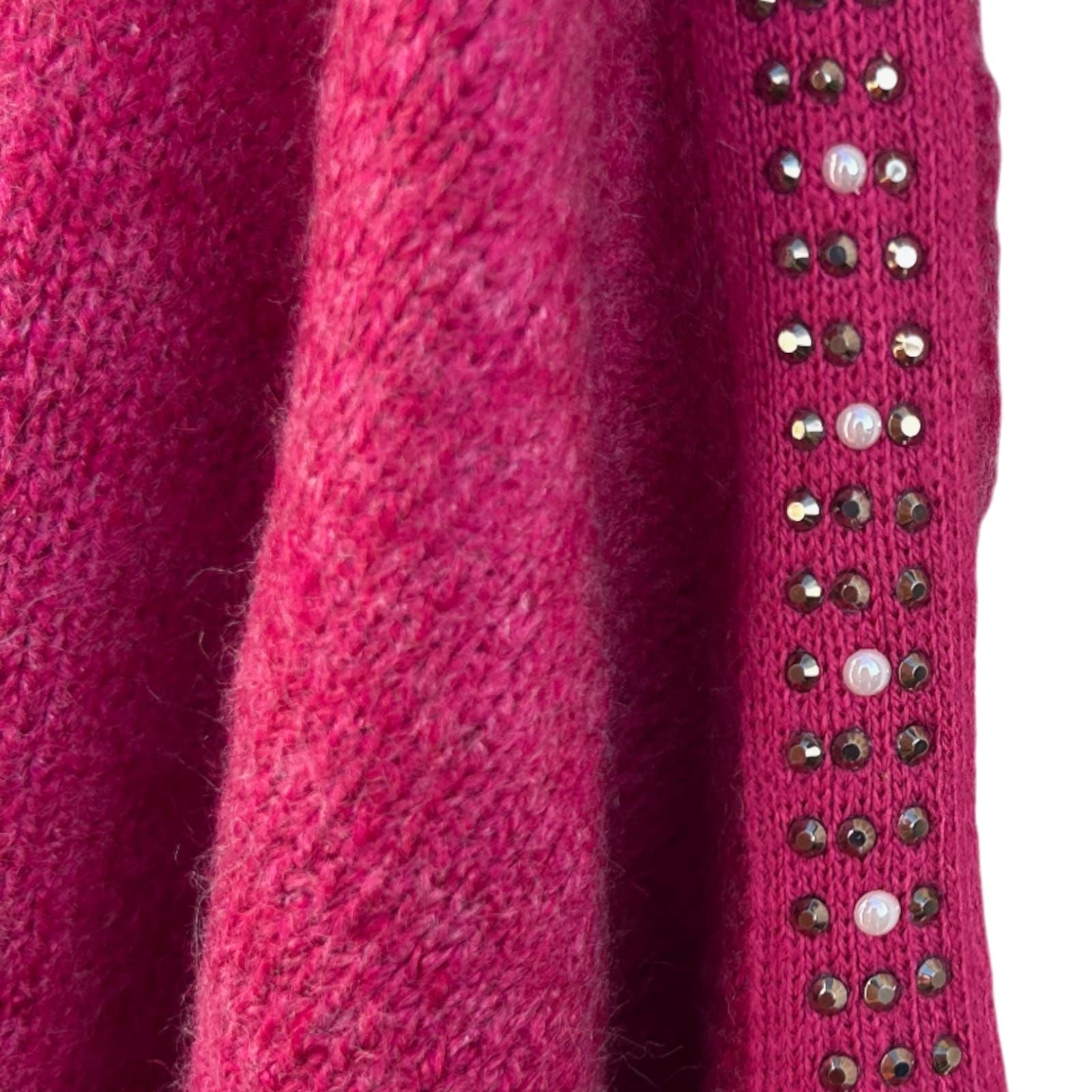 Gina Benotti Pullover Damen Gr XL Pink Strass V-Ausschnitt Feinstrick Elegant
