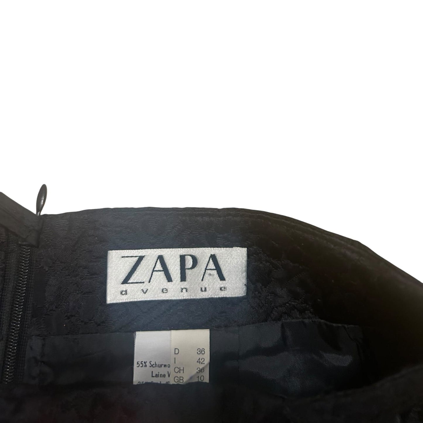 ZAPA Rock Damen Gr 36 Schwarz Seide Schurwolle Strukturmuster Elegant Vintage