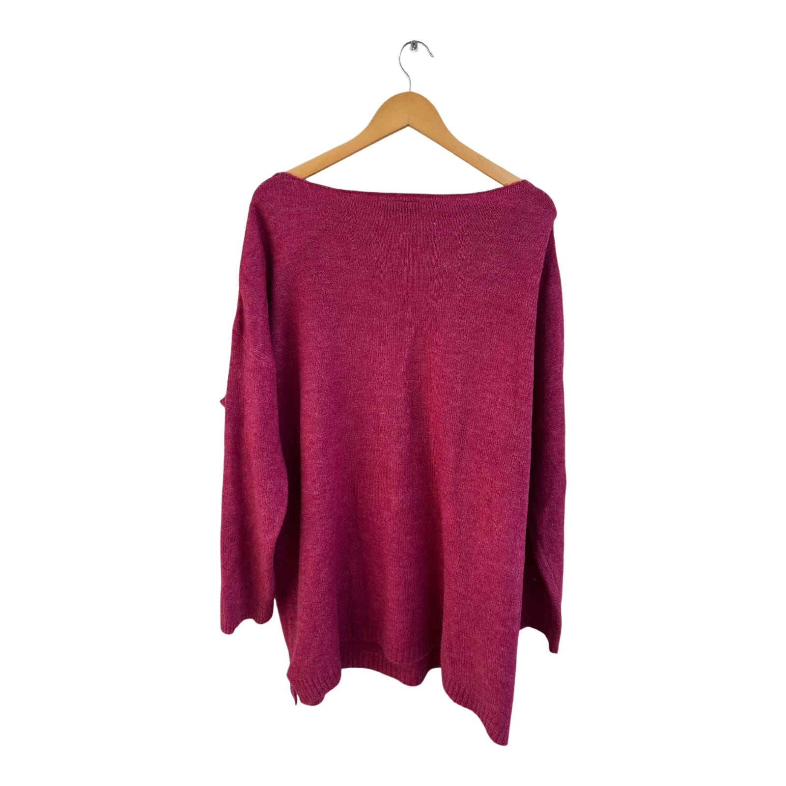 Gina Benotti Pullover Damen Gr XL Pink Strass V-Ausschnitt Feinstrick Elegant