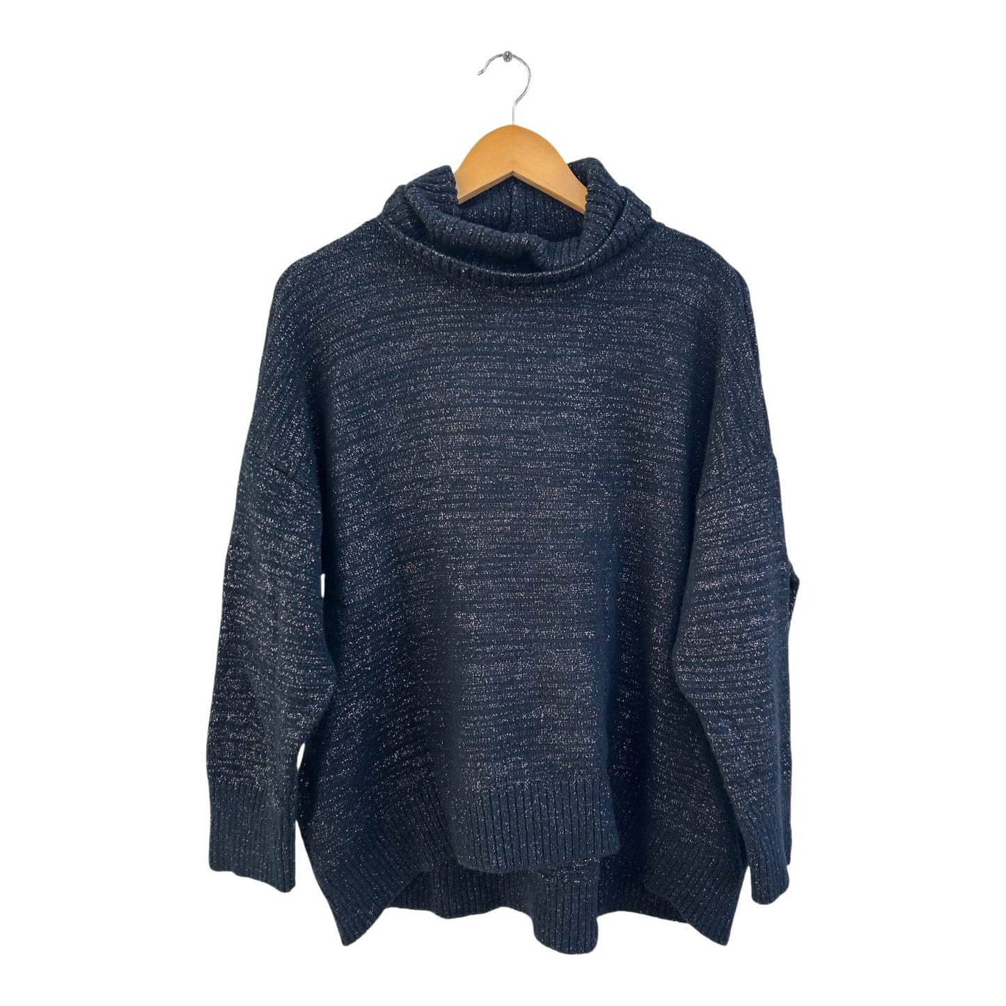 Yessica Pullover Damen Gr M Schwarz Silberglanz Weiter Schnitt Rollkragen Elegant