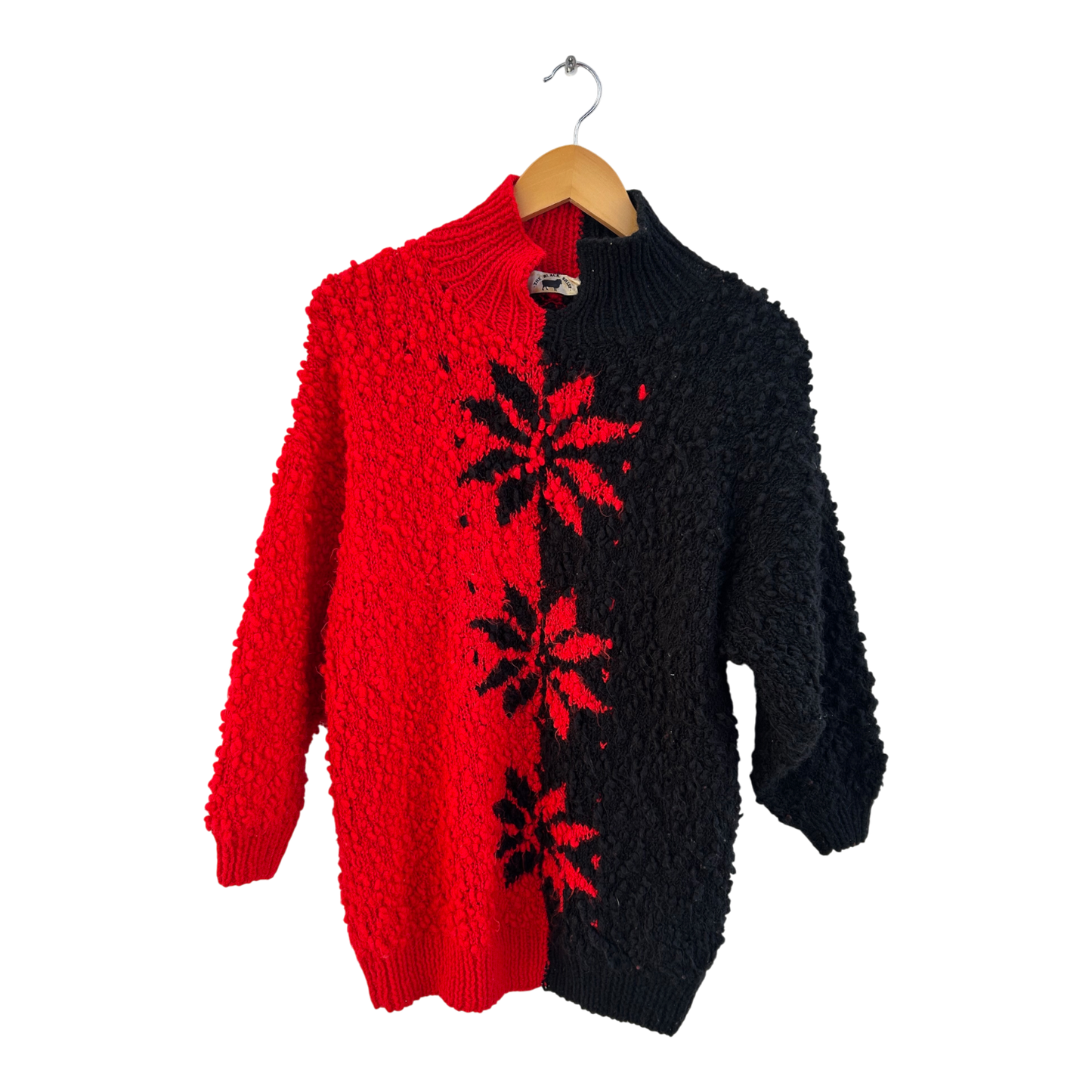 The Black Sheep Pullover Damen Handmade Vintage Gr M L Schwarz Rot Strick Retro