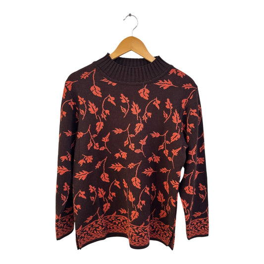 Margarethe Classics Pullover Damen Gr 38 Braun Orange Wollmix Blättermuster Elegant