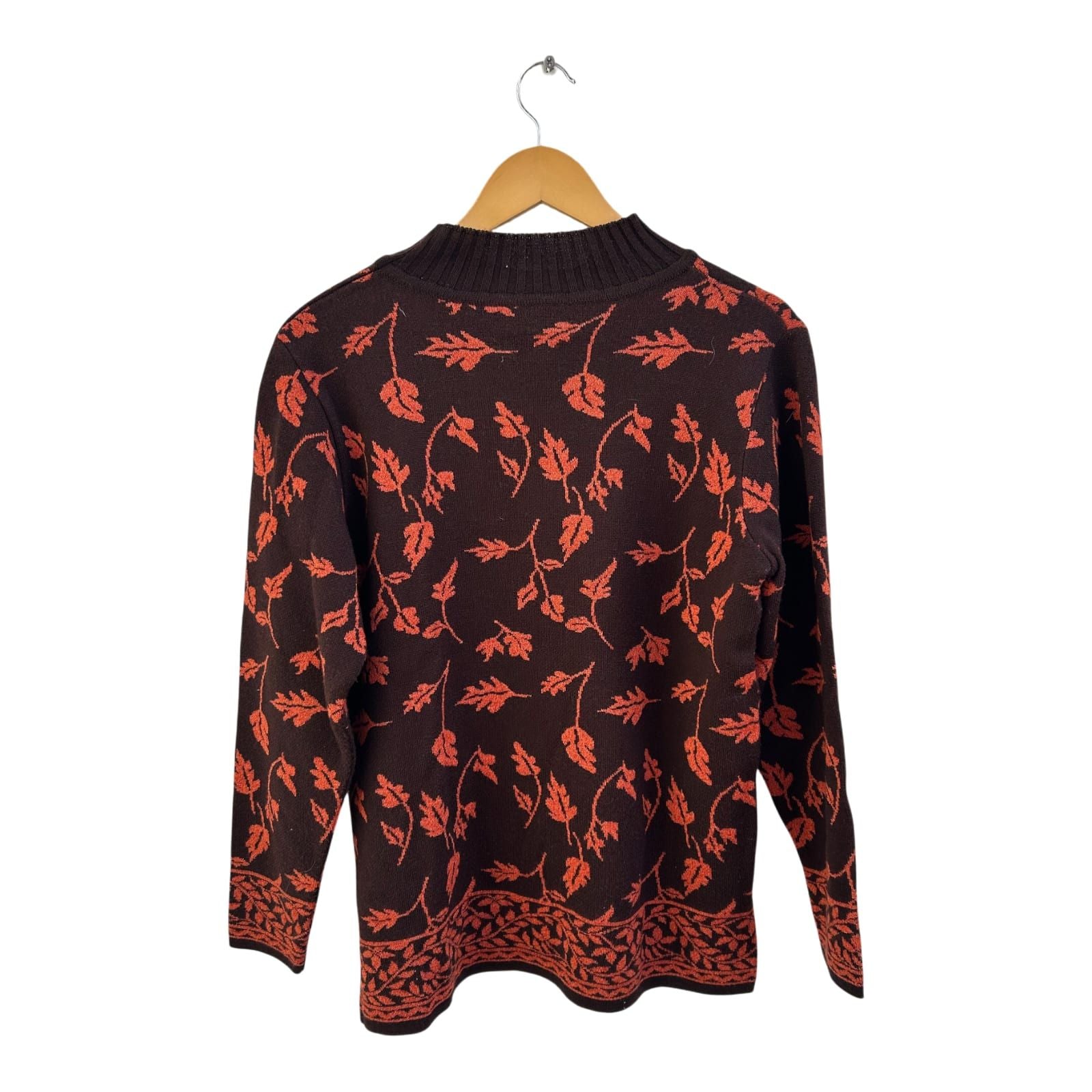 Margarethe Classics Pullover Damen Gr 38 Braun Orange Wollmix Blättermuster Elegant