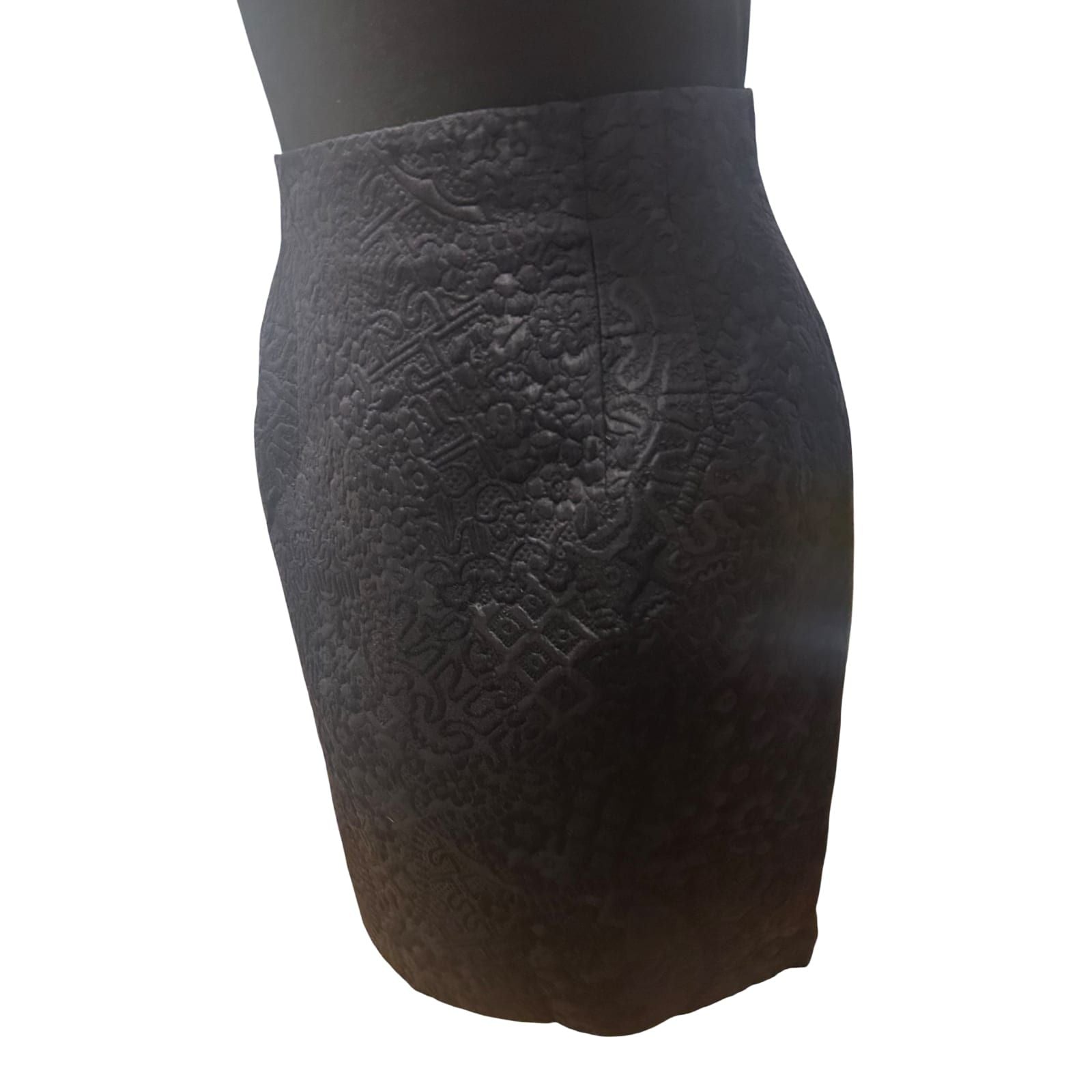 ZAPA Rock Damen Gr 36 Schwarz Seide Schurwolle Strukturmuster Elegant Vintage