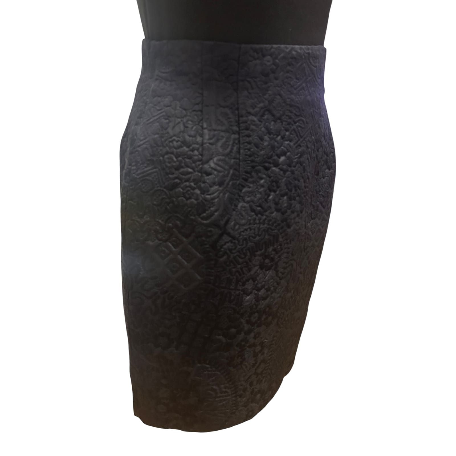 ZAPA Rock Damen Gr 36 Schwarz Seide Schurwolle Strukturmuster Elegant Vintage