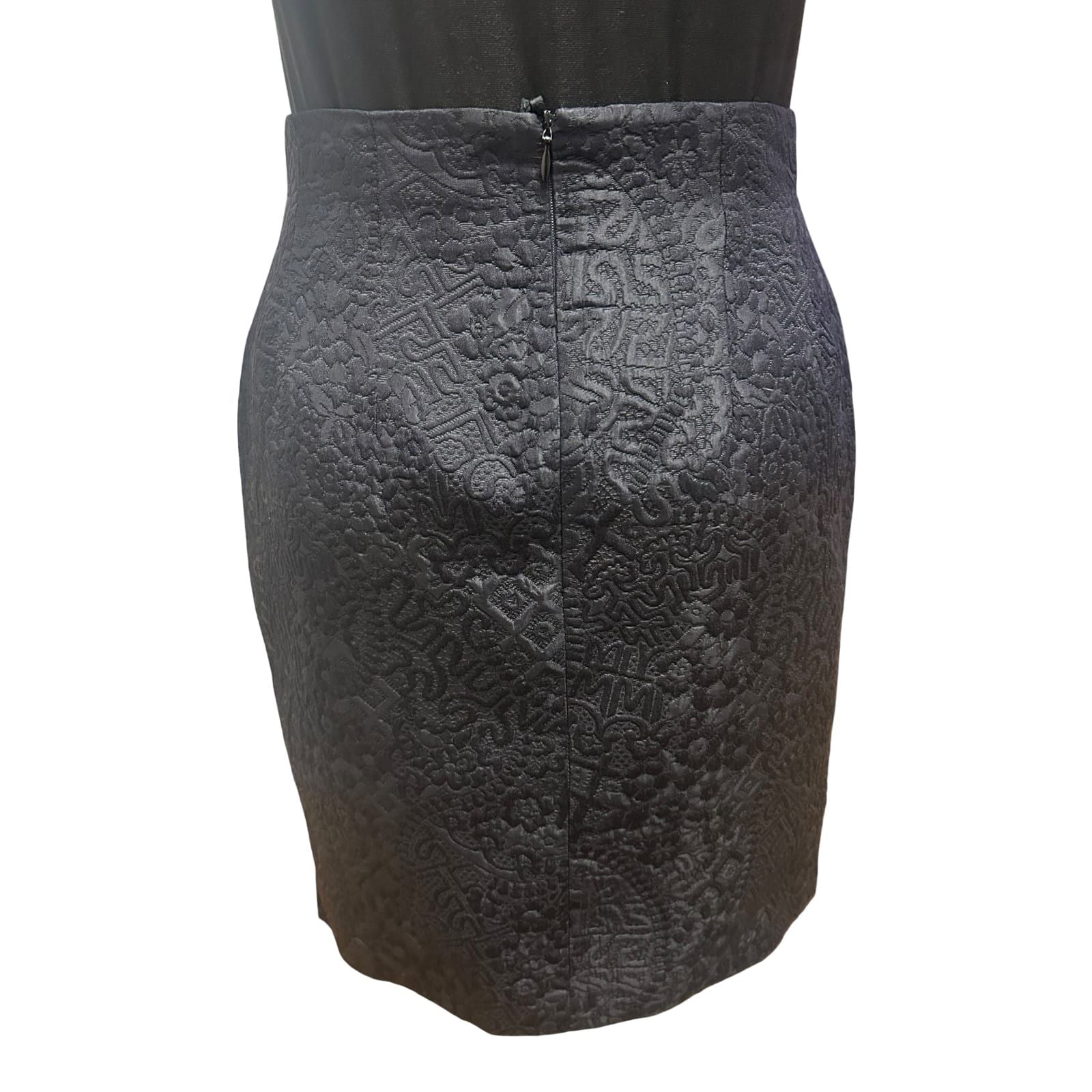 ZAPA Rock Damen Gr 36 Schwarz Seide Schurwolle Strukturmuster Elegant Vintage
