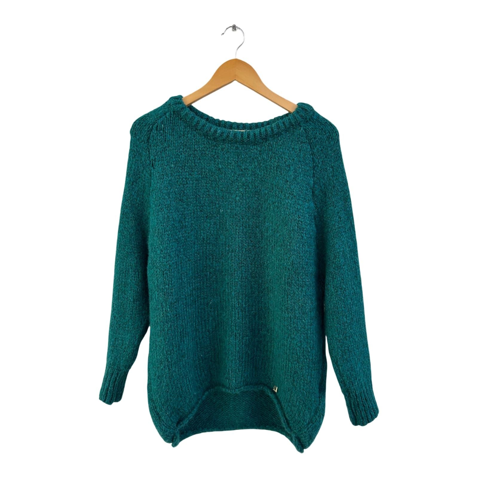 COCOMORE Pullover Damen Gr M Petrol Flauschig Strick Oversize Weich Lang Elegant