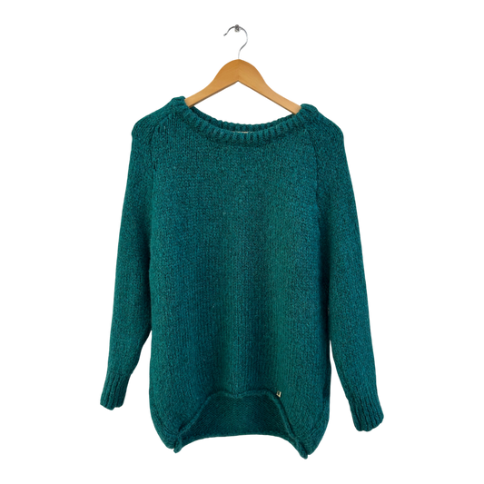 COCOMORE Pullover Damen Gr M Petrol Flauschig Strick Oversize Weich Lang Elegant