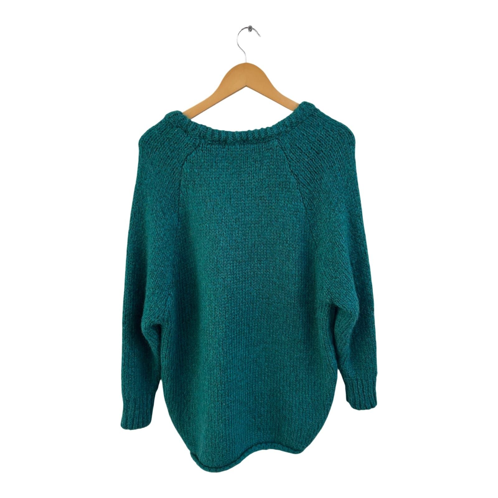 COCOMORE Pullover Damen Gr M Petrol Flauschig Strick Oversize Weich Lang Elegant