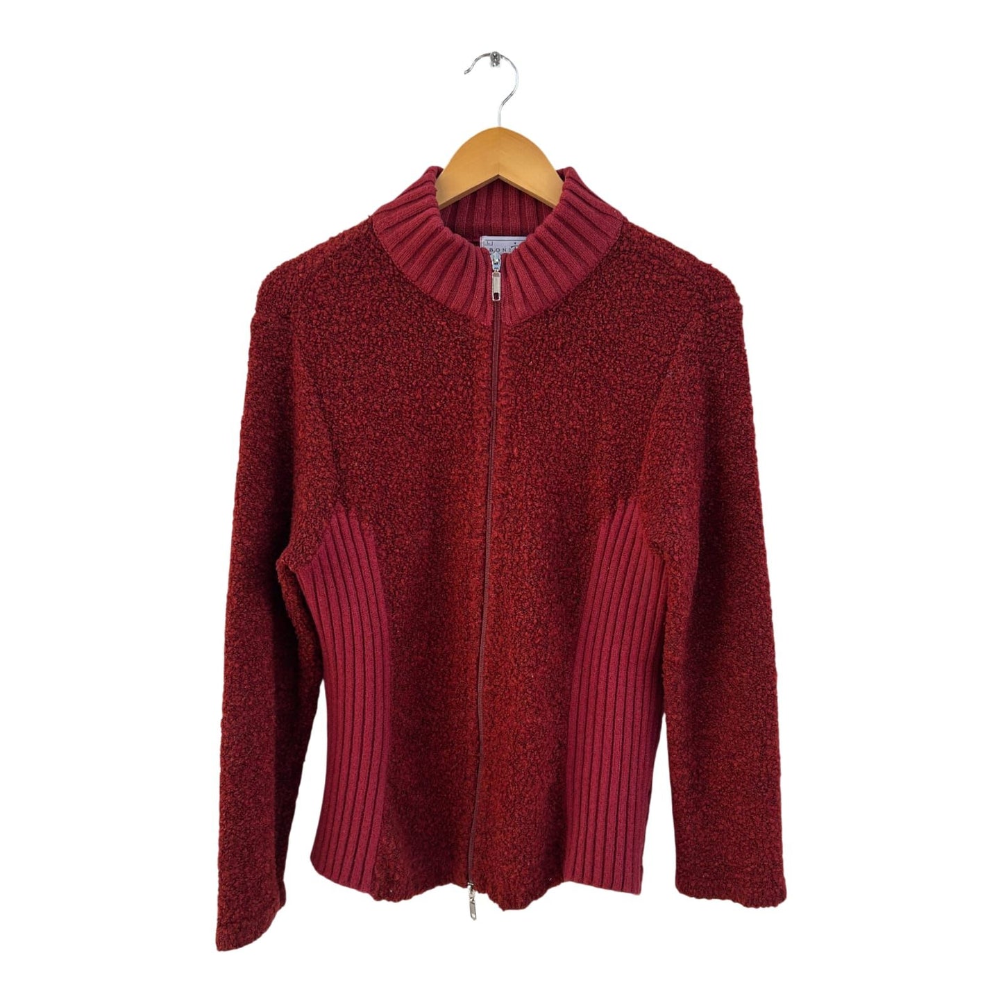 Bonita Strickjacke Damen Gr L Rot Wollmix Struktur Strick Reißverschluss Elegant
