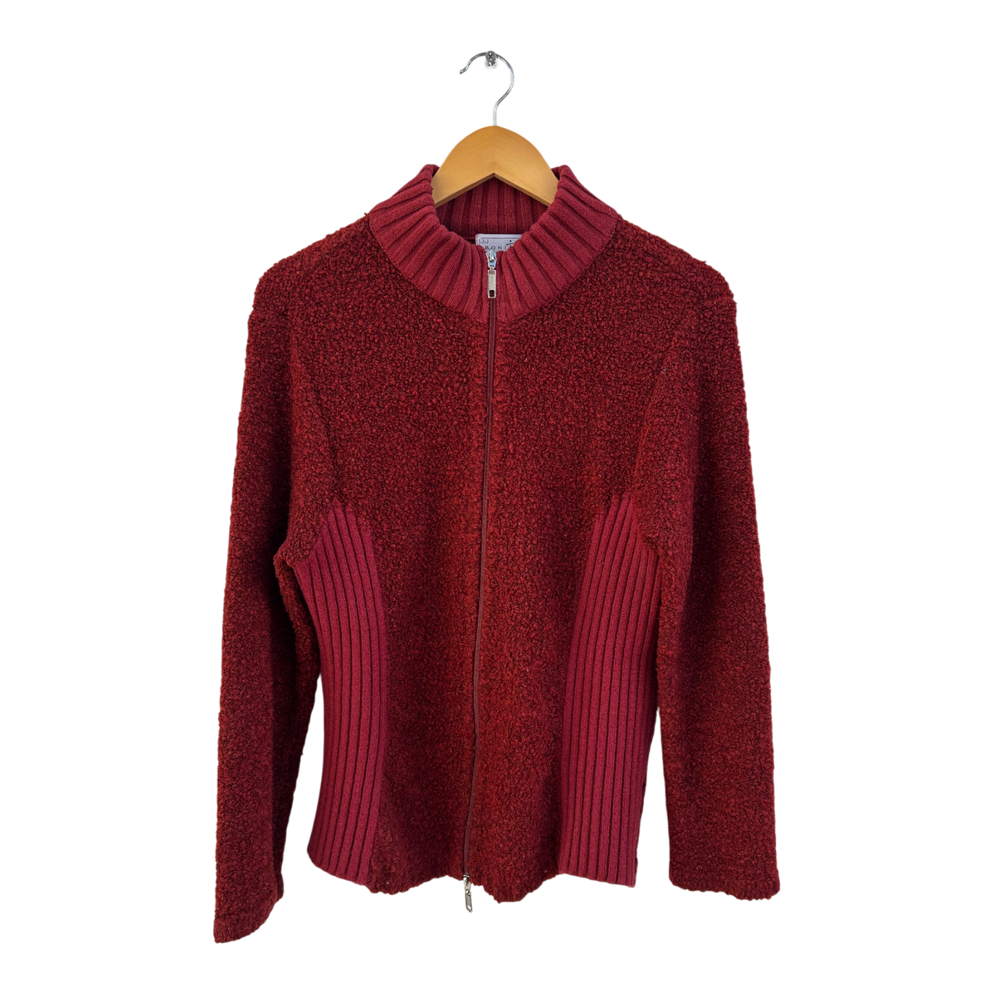 Bonita Strickjacke Damen Gr L Rot Wollmix Struktur Strick Reißverschluss Elegant