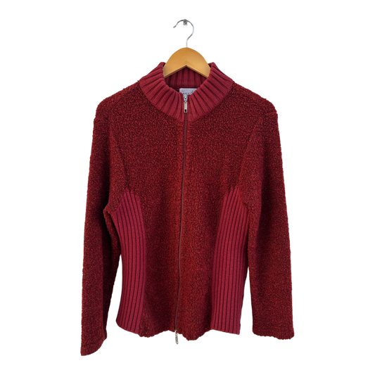 Bonita Strickjacke Damen Gr L Rot Wollmix Struktur Strick Reißverschluss Elegant