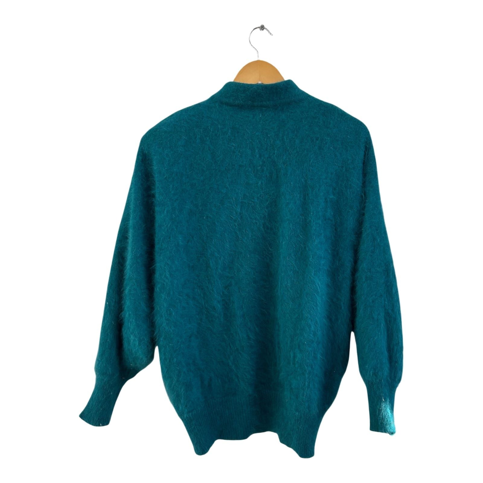 Mirano Strickjacke Damen Gr L Petrol Angora Look Gefüttert Elegant Vintage