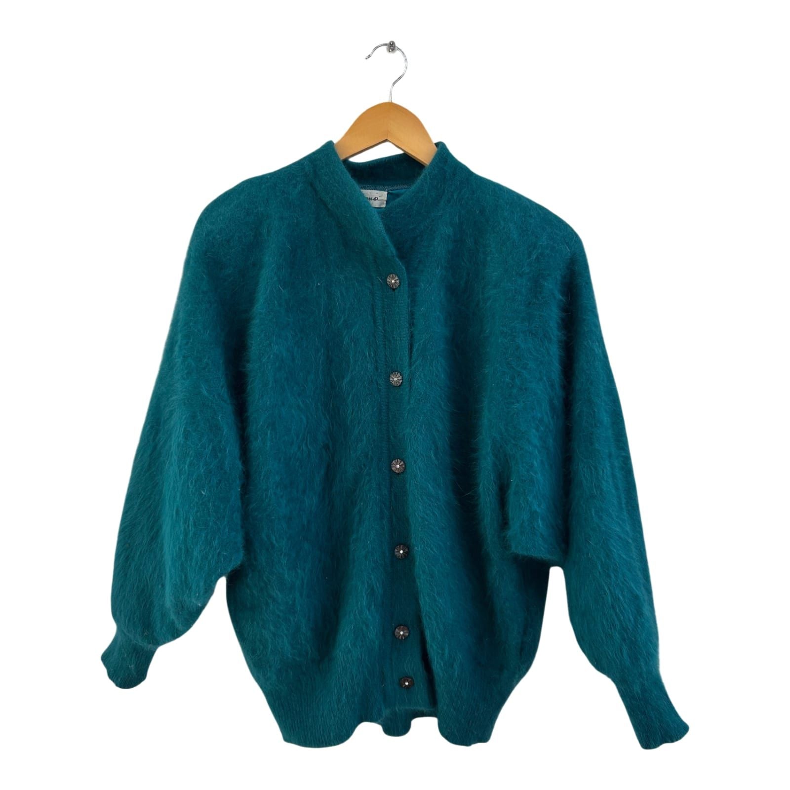 Mirano Strickjacke Damen Gr L Petrol Angora Look Gefüttert Elegant Vintage