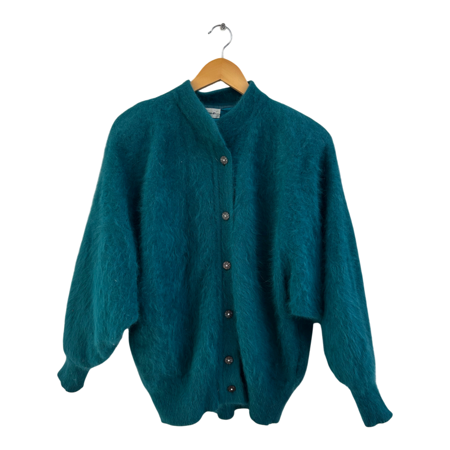 Mirano Strickjacke Damen Gr L Petrol Angora Look Gefüttert Elegant Vintage