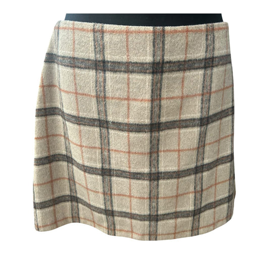 Primark Rock Damen Gr 42 kariert Mini Beige Braun Reißverschluss hinten