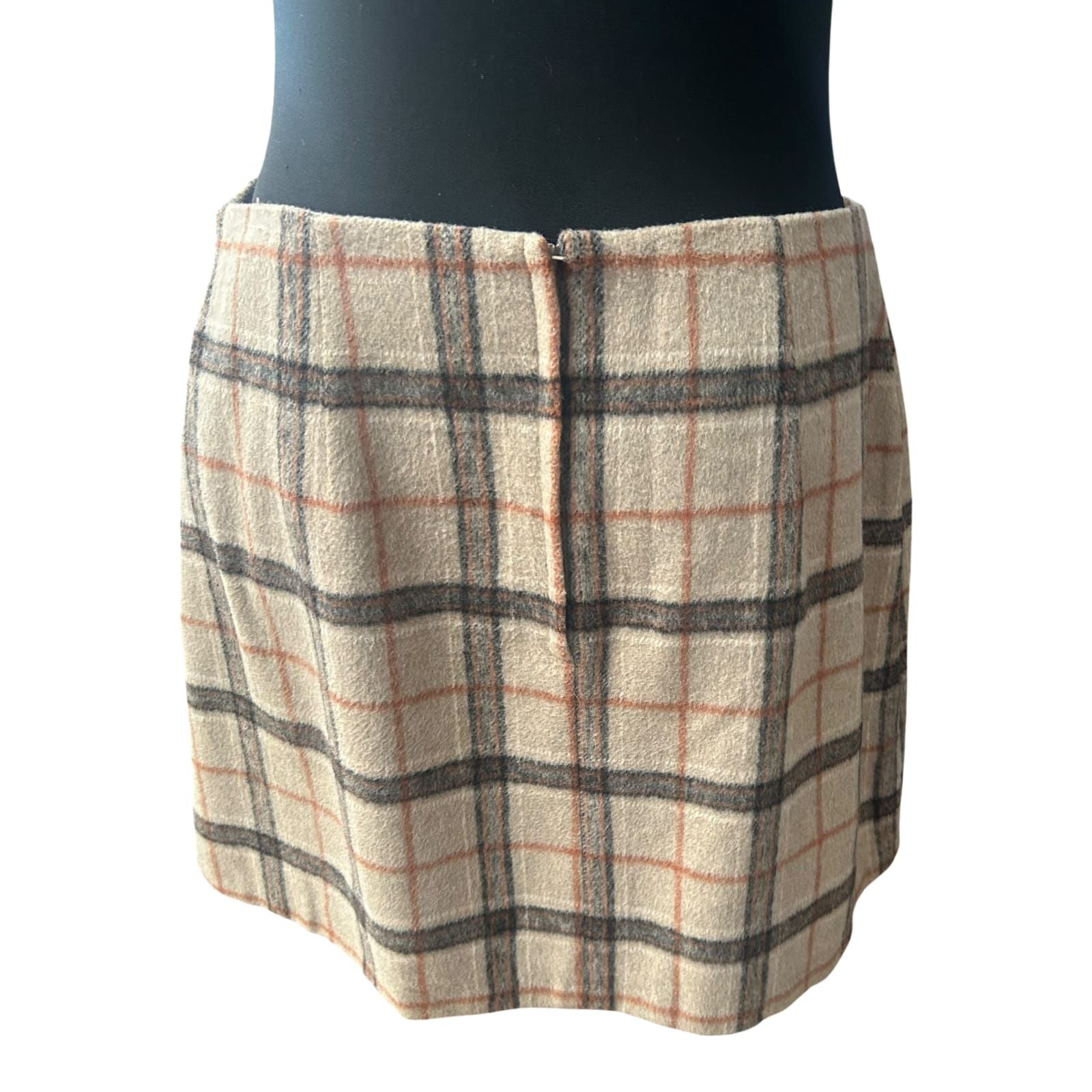 Primark Rock Damen Gr 42 kariert Mini Beige Braun Reißverschluss hinten