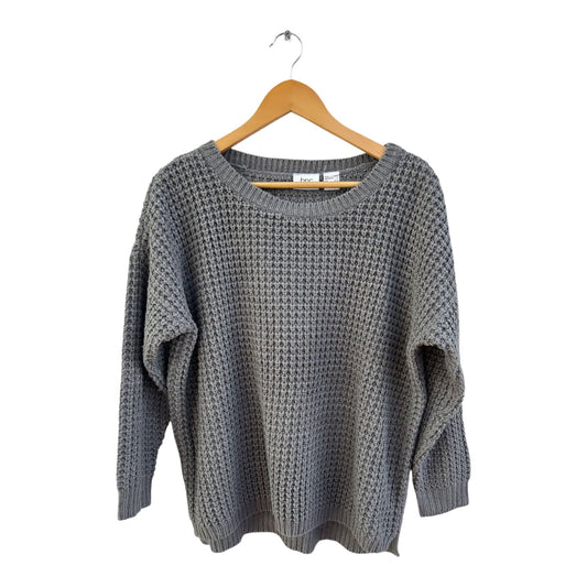 Bonprix Pullover Damen Gr M Grau Wollmix Struktur Feinstrick 3/4 Arm Elegant