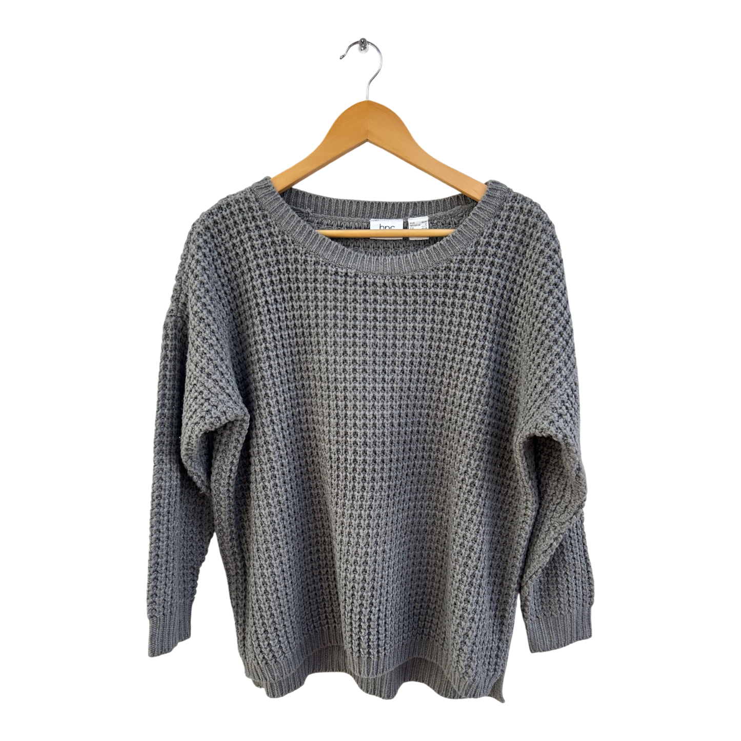 Bonprix Pullover Damen Gr M Grau Wollmix Struktur Feinstrick 3/4 Arm Elegant